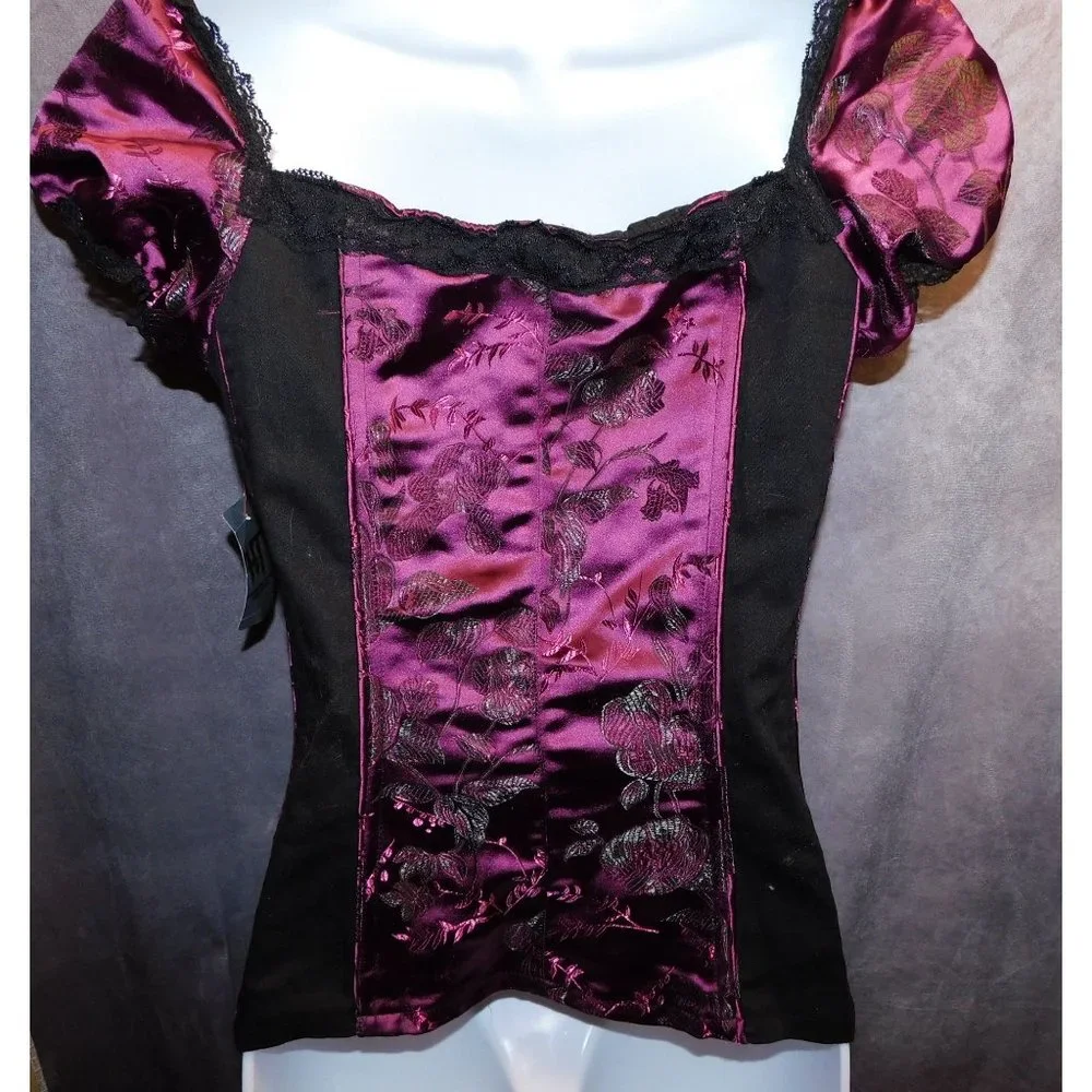 Y2K Discontinued Tripp Purple Brocade Gothic Boned Top NWT - Picture 2 of 9